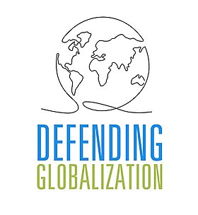 Defending Globalization logo with earth illustration