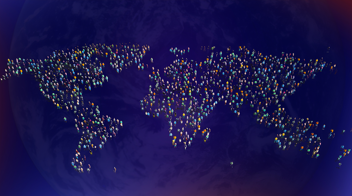 Defending Globalization - world map banner dark