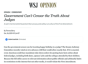 Screenshot of a Wall Street Journal article about censorship and judges