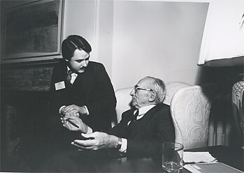 David Boaz and Friedrich Hayek in December 1982.