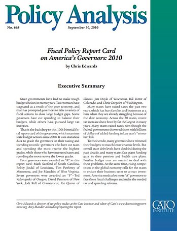 Fiscal Policy Report Card on America's Governors 2010 Cover