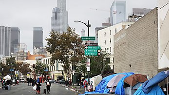 Tent city on skid row in California
