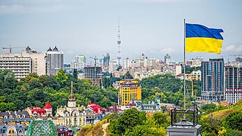Ukraine flag over Kiev
