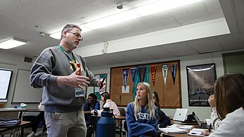 Free Society - Veteran teacher Frank Wiswall leads a thoughtful discussion with students at Cranbrook Schools in Bloomfield Hills, Michigan, applying the civil discourse techniques promoted by the Cato Institute’s Sphere Education Initiatives.