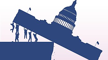 Politicians holding the USA Capitol teetering on the edge of danger