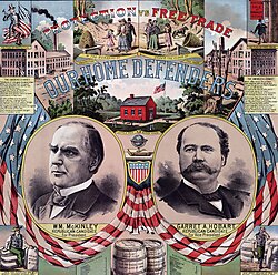 Republican Party Presidential Campaign Poster featuring William McKinley for President and Garret A. Hobart for Vice President, 1896.