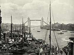 Vintage photograph of River Thames and Tower Bridge, London, 19th Century