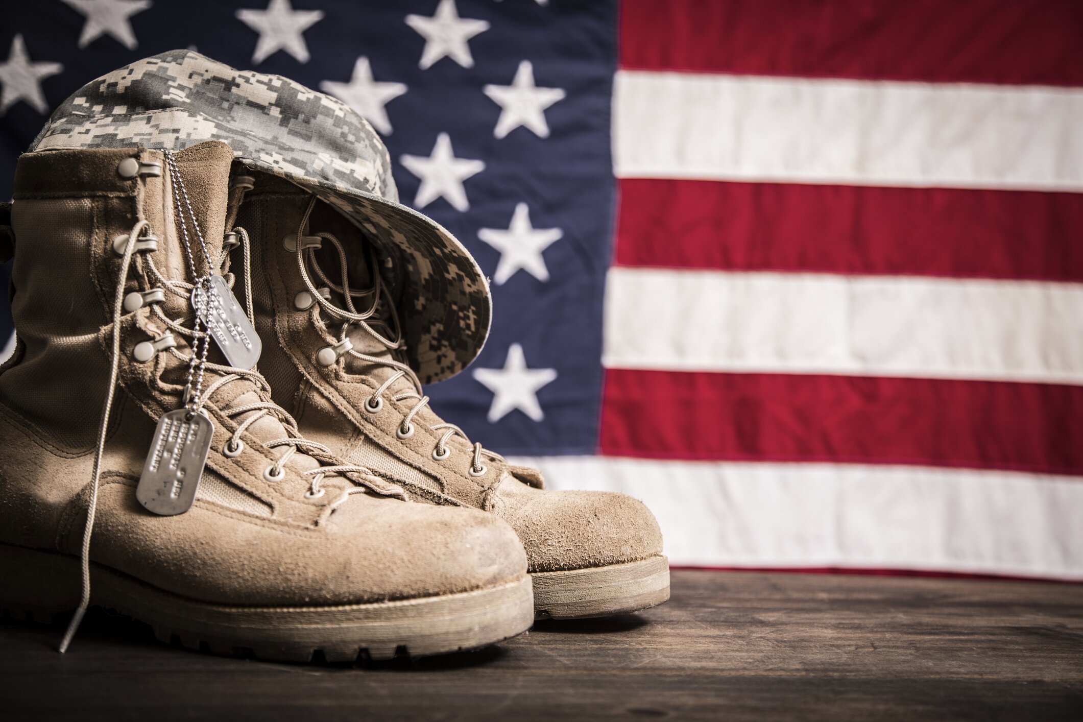 Army boots with American flag