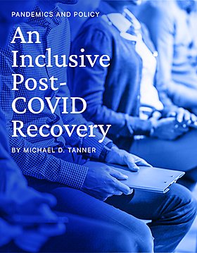 "An Inclusive Post-COVID Recovery" text with a job waiting line in the background