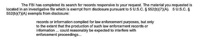 FBI Telegram FOIA response screenshot Oct. 10 2019