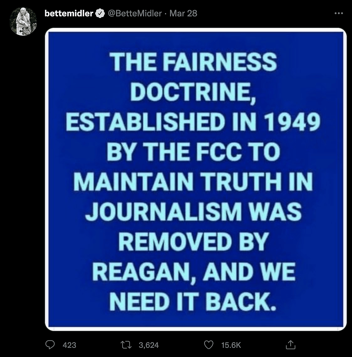 Bette Midler's Tweet on the Fairness Doctrine