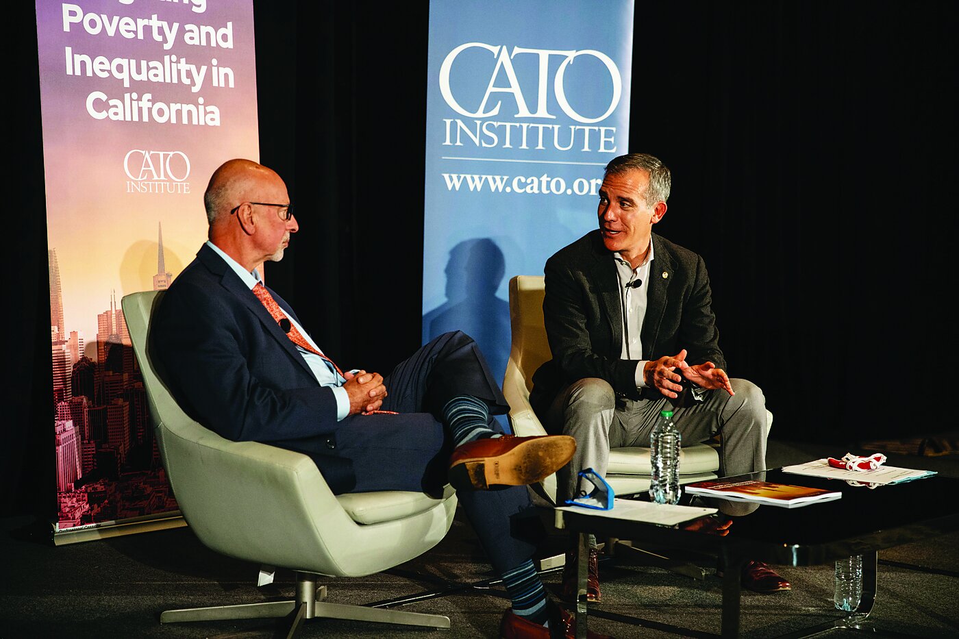 Michael Tanner and Eric Garcetti discuss recommendations and findings from the Project on Poverty and Inequality in California