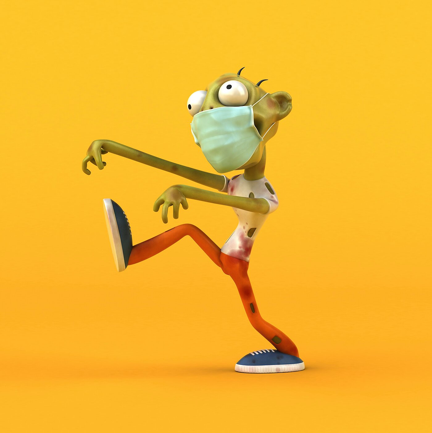Cartoon zombie walking off-balance with arms stretched out in front