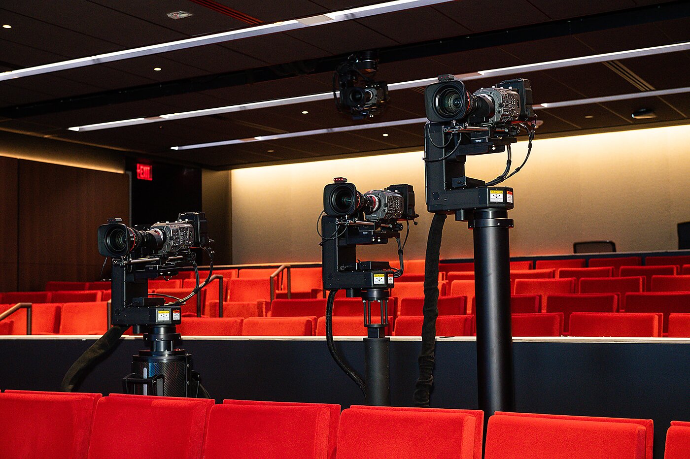Cameras in the new Hayek auditorium.