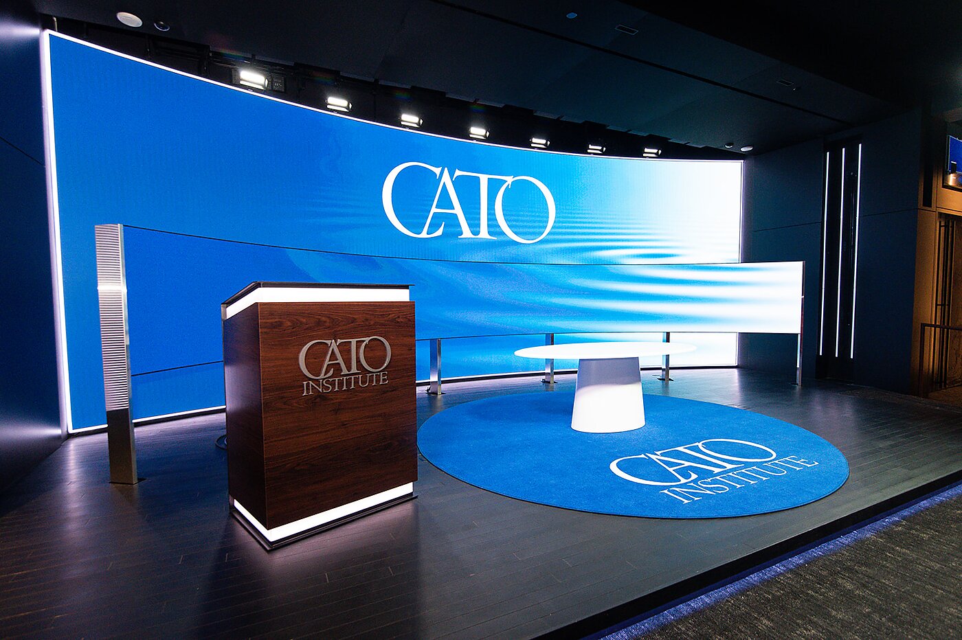 The new Hayek Auditorium stage at the Cato Institute.