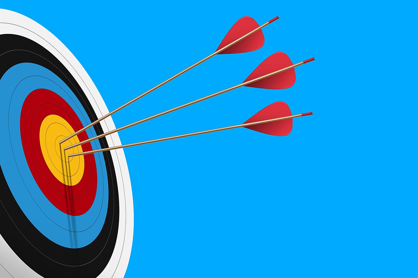 Three arrows hit the bullseye against a blue background