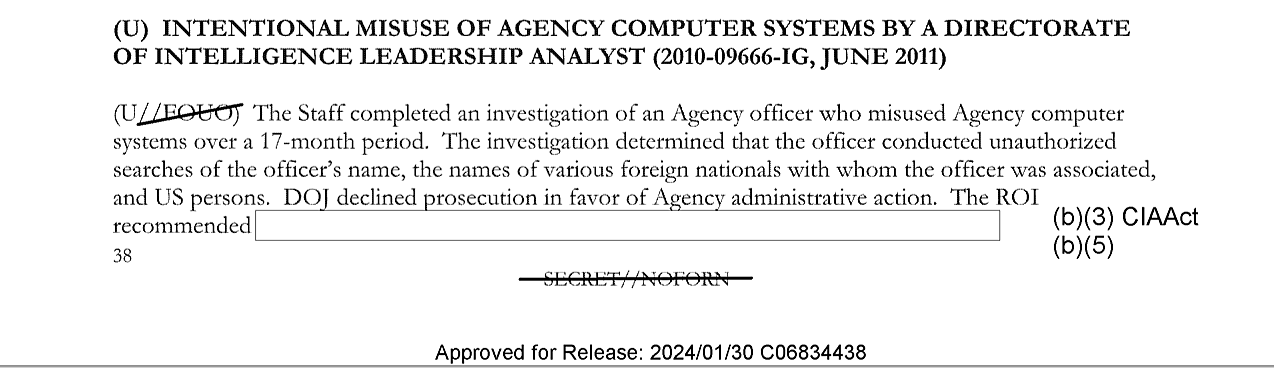 CIA IG Semiannual Report Jan-June 2011 extract