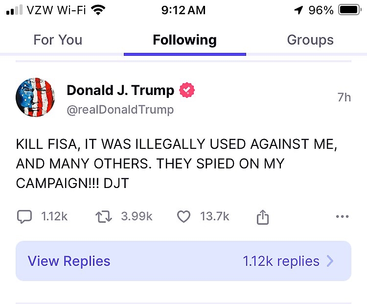 Trump says "Kill FISA"