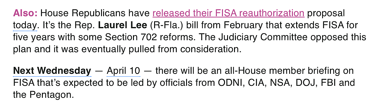 Punchbowl News on FISA reauth battle April 5 2024