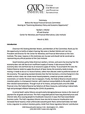 Testimony of Hearing on “Examining Monetary Policy and Economic Opportunity” cover